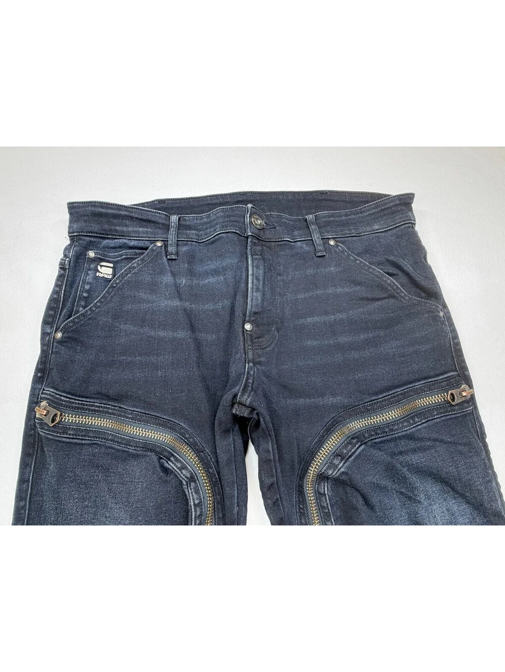 G Raw Air Defence Men Skinny Jeans Moto Zip Size 34 Dark Blue